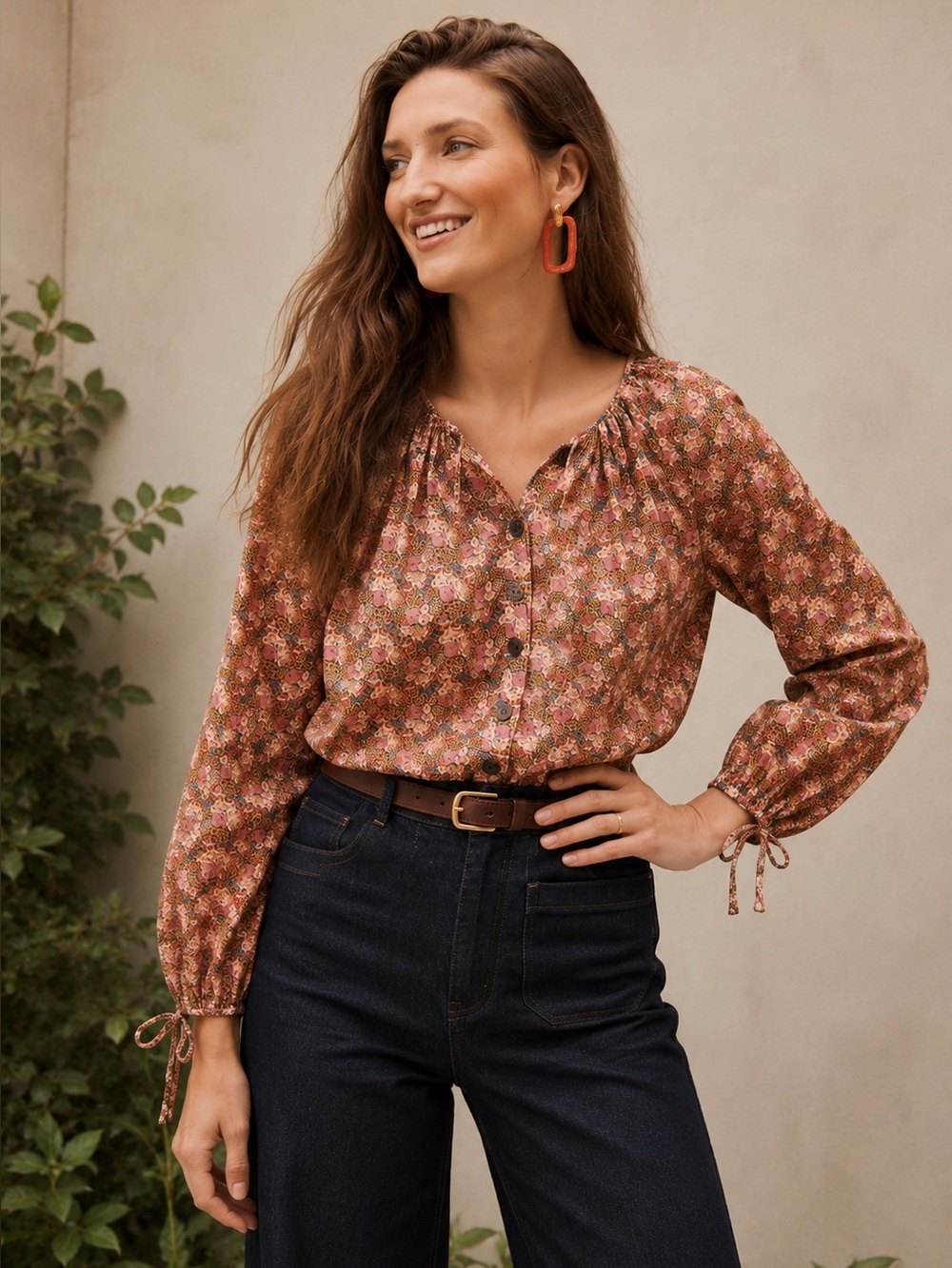 J. Crew Collection tie-sleeve button-front top in Ratti® prism floral Size Small
